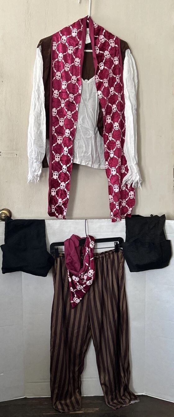 6 Piece Pirate Halloween Costume One Size fits Most Spirit Branded Boots Scarf